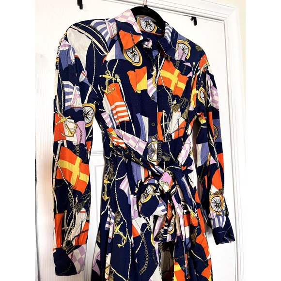 Anthropologie Maeve Shirtdress Buttondown Nautical Navy Sailing Boat Size XS - Picture 4 of 9